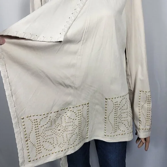 Coldwater Creek Women's Cream Faux Suede Western/Boho Open Jacket Size M - Picture 2 of 13